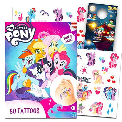 My Little Pony Temporary Tattoos Bundle - 50 Pcs Party Favors for Girls with Door Hanger Avelisse