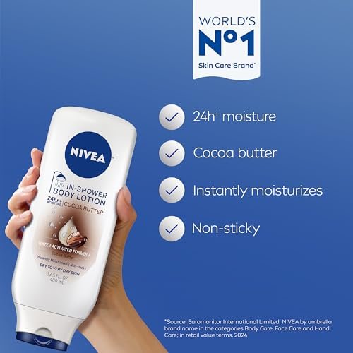 NIVEA Cocoa Butter In Shower Lotion, Water Activated Moisturizer for Dry to Very Dry Skin, 13.5 oz - görsel 3
