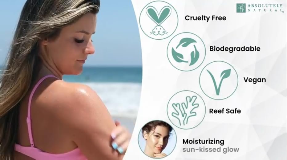 Absolutely Natural Organic Tanning Oil with Bronzer - Reef Safe, Spa Quality, Made in USA (6 oz) Avelisse
