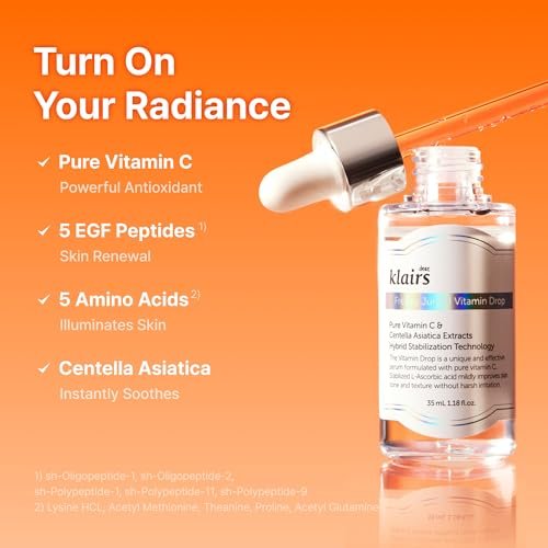 DearKlairs Vitamin C Serum, Gentle 5% Pure Vitamin C & EGF Peptides, for Uneven Skin Tone, Brightening, Dark Spot Care, Sensitive Skin, Non-Irritating, Korean Skincare 1.18 Fl Oz - görsel 6