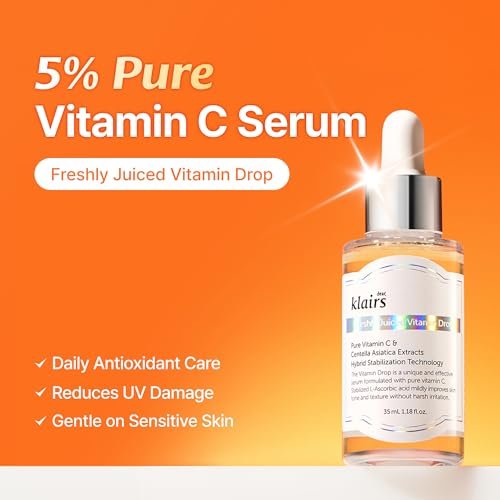 DearKlairs Vitamin C Serum, Gentle 5% Pure Vitamin C & EGF Peptides, for Uneven Skin Tone, Brightening, Dark Spot Care, Sensitive Skin, Non-Irritating, Korean Skincare 1.18 Fl Oz - görsel 4