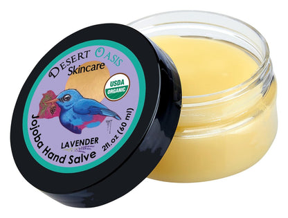 Organic Lavender Hand Salve – Soothes Dry, Cracked Hands & Cuticles with Jojoba Oil & Beeswax | Desert Oasis Skincare (2 oz)