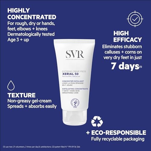 SVR Xerial 50 Extreme Foot Gel - 50% Urea & Salicylic Acid for Severely Dry, Cracked, Rough Skin - 1.7 Fl Oz Avelisse