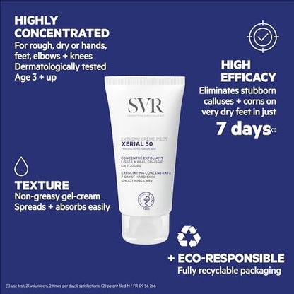 SVR Xerial 50 Extreme Foot Gel - 50% Urea & Salicylic Acid for Severely Dry, Cracked, Rough Skin - 1.7 Fl Oz Avelisse