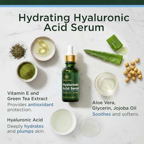 Tree of Life Hyaluronic Acid Serum for Face – Deep Hydration for Dry, Dehydrated & Sensitive Skin – Dermatologist Tested – 2 Fl Oz - görsel 3