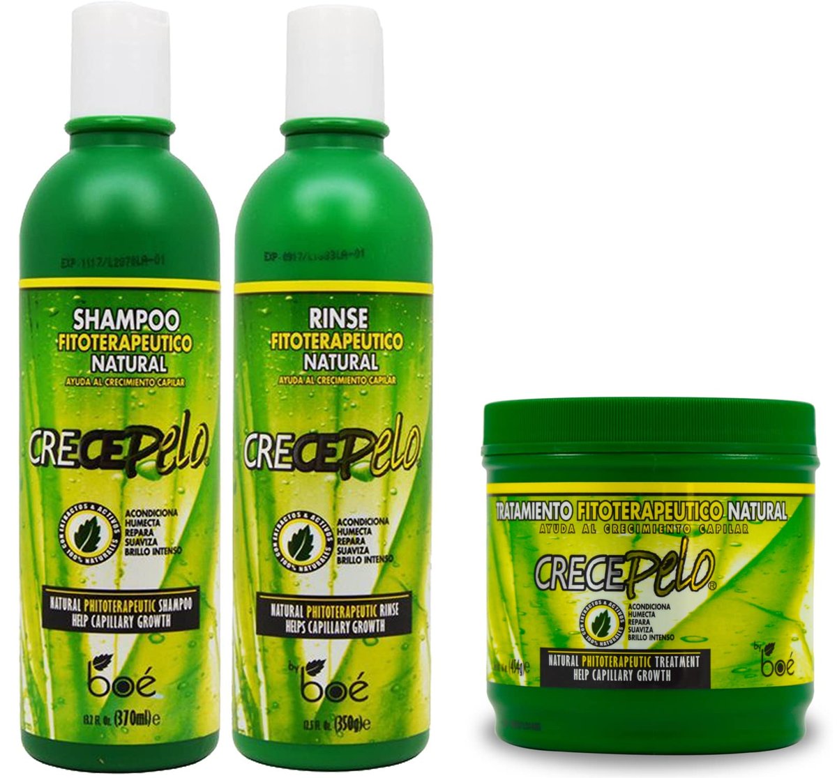 BOÉ Cosmetics Crece Pelo 3-in-1 Fitoterapeutico Combo Set – Shampoo, Rinse & Treatment Avelisse
