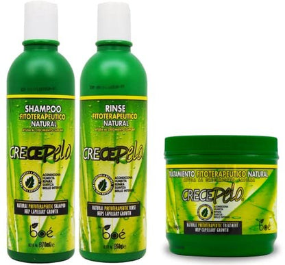 BOÉ Cosmetics Crece Pelo 3-in-1 Fitoterapeutico Combo Set – Shampoo, Rinse & Treatment Avelisse