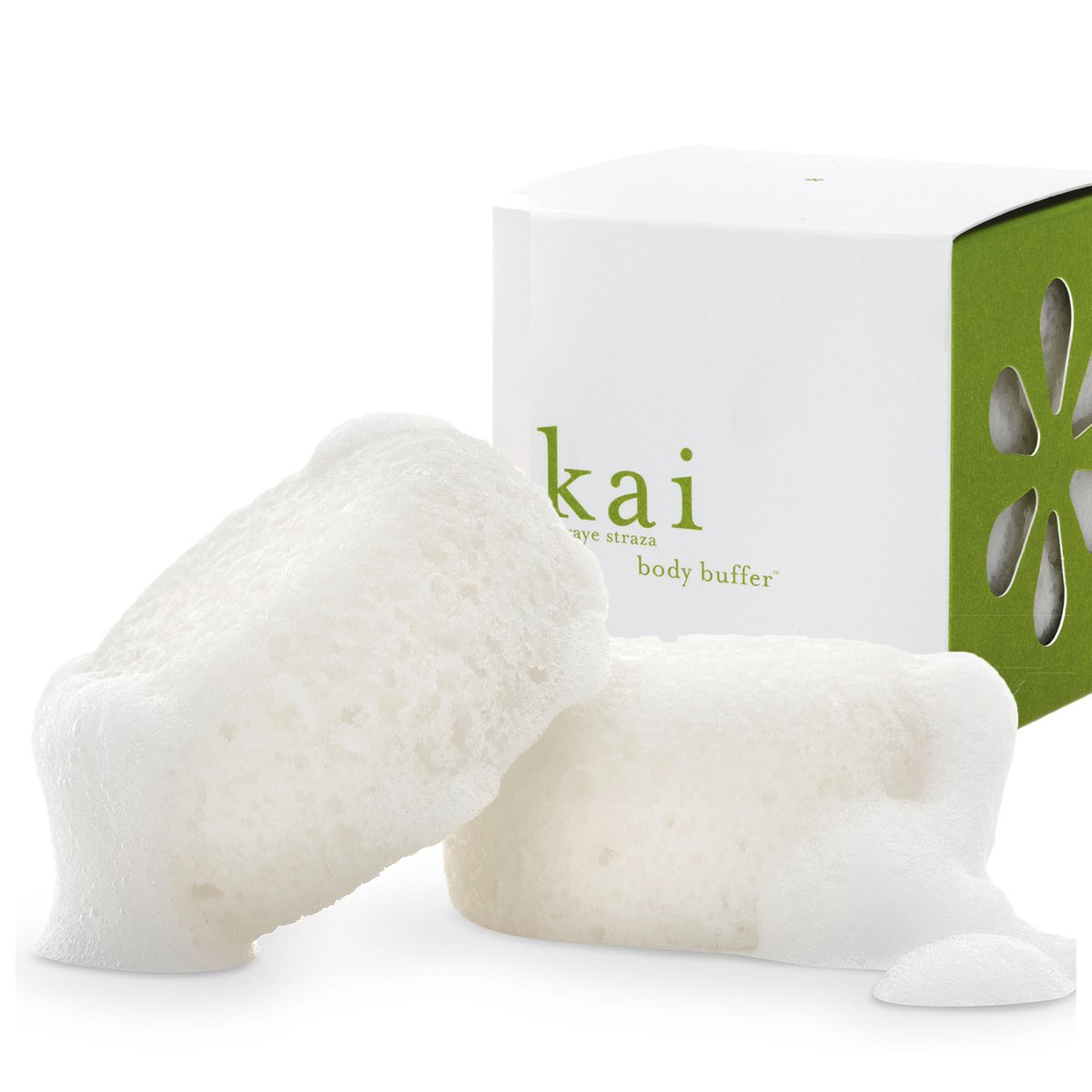 kai Body Buffer – 2 Count Exfoliating Bath Sponges with Built-in Cleanser, Gardenia Scent, Vegan & Cruelty-Free Avelisse