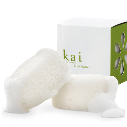 kai Body Buffer – 2 Count Exfoliating Bath Sponges with Built-in Cleanser, Gardenia Scent, Vegan & Cruelty-Free Avelisse