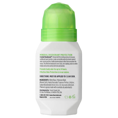 Crystal Essence Mineral Roll-On Deodorant, Vanilla Jasmine, 2.25 fl oz (Pack of 3) - Aluminum-Free, Natural Deodorant for Women and Men