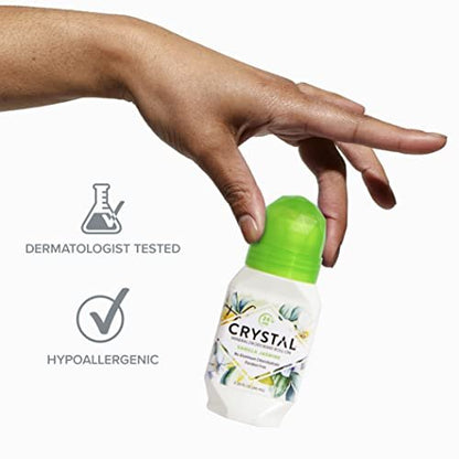 Crystal Essence Mineral Roll-On Deodorant, Vanilla Jasmine, 2.25 fl oz (Pack of 3) - Aluminum-Free, Natural Deodorant for Women and Men