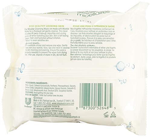 Simple Micellar Facial Wipes - 25 Count (Pack of 6) - Gentle Daily Face Cleansing Towelettes Avelisse