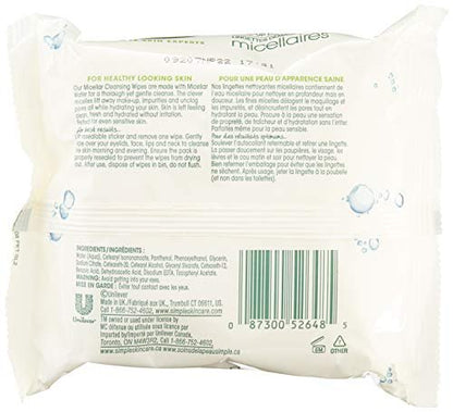 Simple Micellar Facial Wipes - 25 Count (Pack of 6) - Gentle Daily Face Cleansing Towelettes Avelisse