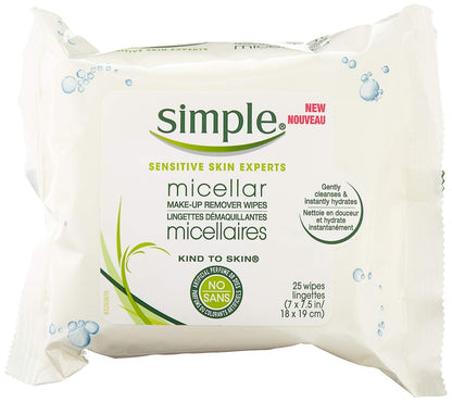 Simple Micellar Facial Wipes - 25 Count (Pack of 6) - Gentle Daily Face Cleansing Towelettes Avelisse