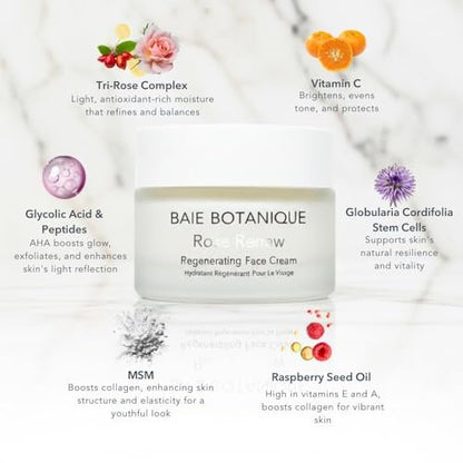 Baie Botanique Organic Face Cream & Natural Face Moisturiser – Anti-Ageing for Women & Men with Rose Water, Rosehip, Vitamin C, E, Hyaluronic Acid & Botanical Collagen – 50ml