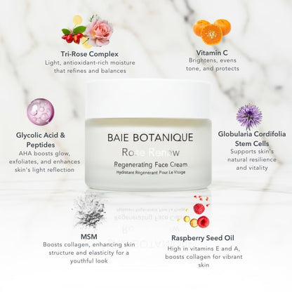 Baie Botanique Organic Face Cream & Natural Face Moisturiser – Anti-Ageing for Women & Men with Rose Water, Rosehip, Vitamin C, E, Hyaluronic Acid & Botanical Collagen – 50ml