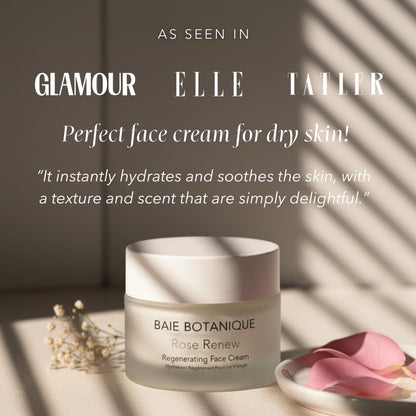 Baie Botanique Organic Face Cream & Natural Face Moisturiser – Anti-Ageing for Women & Men with Rose Water, Rosehip, Vitamin C, E, Hyaluronic Acid & Botanical Collagen – 50ml
