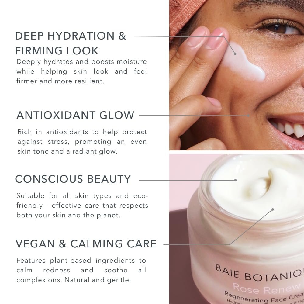 Baie Botanique Organic Face Cream & Natural Face Moisturiser – Anti-Ageing for Women & Men with Rose Water, Rosehip, Vitamin C, E, Hyaluronic Acid & Botanical Collagen – 50ml - görsel 5