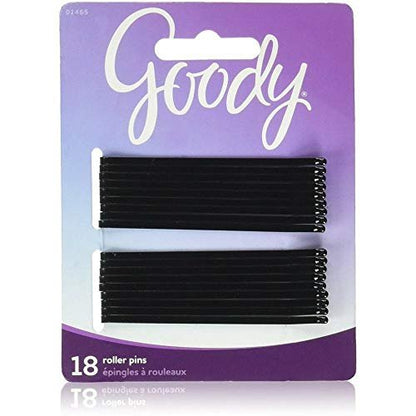 Goody Black Roller Pins 3-Inch (18 Count, Pack of 2) - Secure Hair Styling Pins for Curls, Updos & More