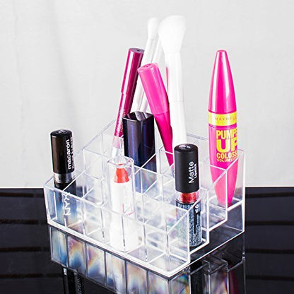 Super Z Outlet Transparent Acrylic Cosmetic Makeup Organizer – Clear Case Display Rack for Lipstick, Brushes, Bottles & More