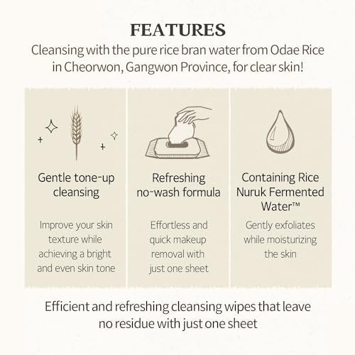 SKINFOOD Rice Cleansing Wipes - Hypoallergenic Makeup Remover Wipes for Sensitive Skin, 80 Count Avelisse