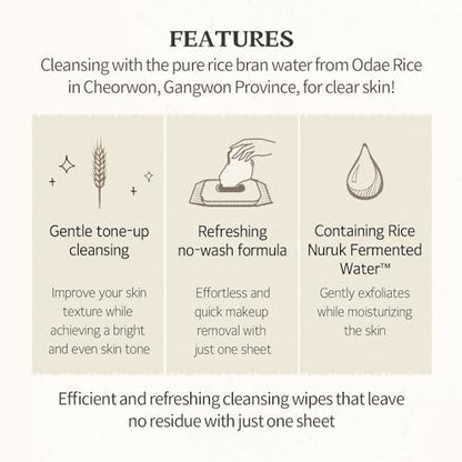 SKINFOOD Rice Cleansing Wipes - Hypoallergenic Makeup Remover Wipes for Sensitive Skin, 80 Count Avelisse