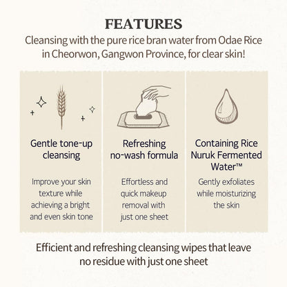 SKINFOOD Rice Cleansing Wipes - Hypoallergenic Makeup Remover Wipes for Sensitive Skin, 80 Count Avelisse