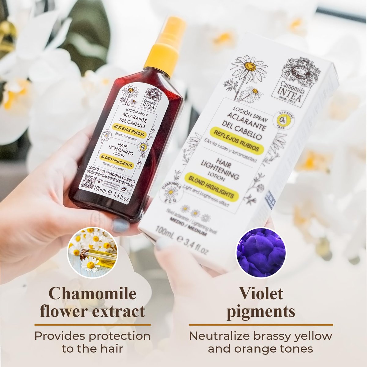 Intea Camomila Natural Blonde Highlights Hair Lightener Spray - Chamomile Extract - 3.4 Fl Oz Avelisse