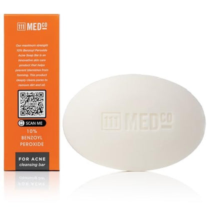111MedCo 10% Benzoyl Peroxide Acne Treatment Cleansing Bar – Maximum Strength Medicated Face & Body Bar for Stubborn Breakouts, 4 oz