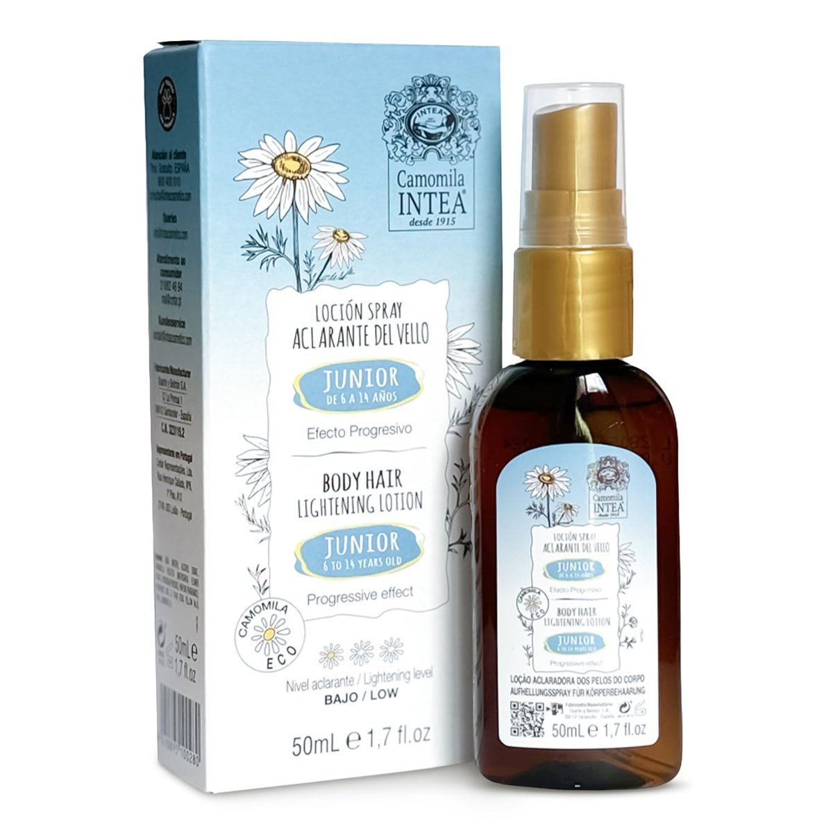 Camomila Intea Junior Body Hair Lightener for Kids - Natural Chamomile Spray, Paraben & Ammonia Free, 1.7 oz (50 ml) Avelisse