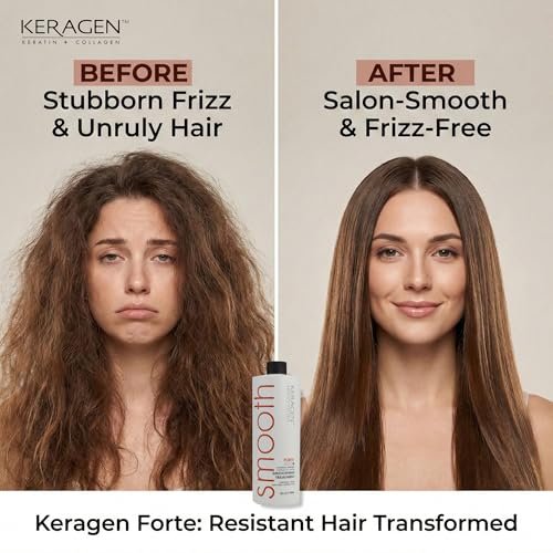 KERAGEN Brazilian Smoothing Keratin Hair Treatment - Forte, Sulfate Free, Eliminates Curls and Frizz for Medium to Coarse Hair (16 oz) Avelisse