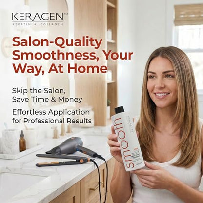 KERAGEN Brazilian Smoothing Keratin Hair Treatment - Forte, Sulfate Free, Eliminates Curls and Frizz for Medium to Coarse Hair (16 oz) Avelisse