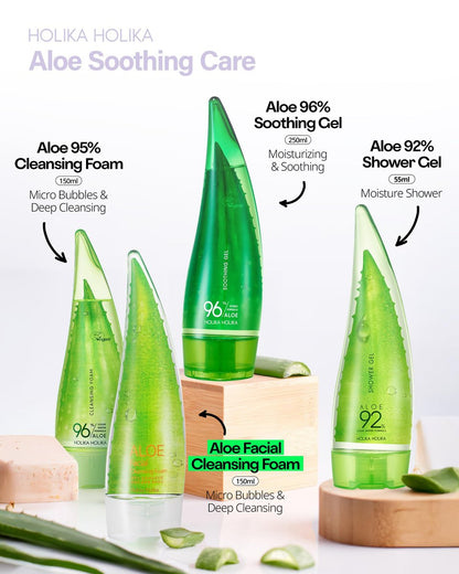 HOLIKA HOLIKA Aloe Facial Cleansing Foam – Gentle Hydrating Face Wash for All Skin Types (5.07 fl oz)