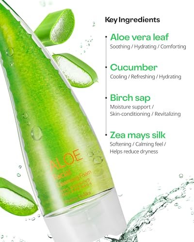 HOLIKA HOLIKA Aloe Facial Cleansing Foam – Gentle Hydrating Face Wash for All Skin Types (5.07 fl oz)