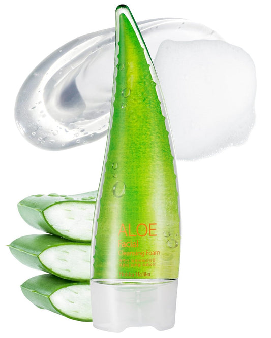 HOLIKA HOLIKA Aloe Facial Cleansing Foam – Gentle Hydrating Face Wash for All Skin Types (5.07 fl oz)