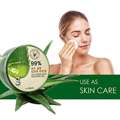 THESAEM Jeju Fresh Aloe Soothing Gel - 99% Pure Aloe Vera Leaf Juice, 10.1 fl. oz. - Multi-Purpose Moisturizing Gel for Face, Body & Hair
