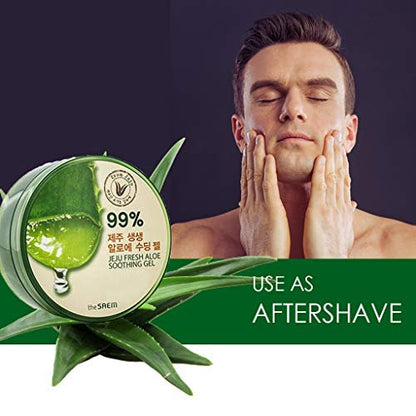 THESAEM Jeju Fresh Aloe Soothing Gel - 99% Pure Aloe Vera Leaf Juice, 10.1 fl. oz. - Multi-Purpose Moisturizing Gel for Face, Body & Hair