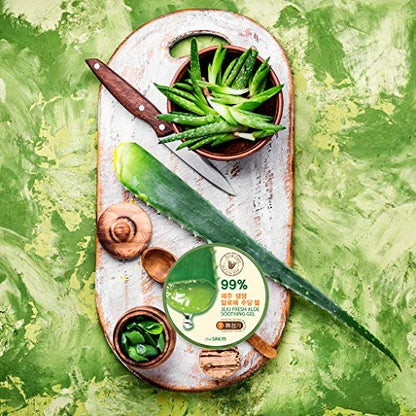 THESAEM Jeju Fresh Aloe Soothing Gel - 99% Pure Aloe Vera Leaf Juice, 10.1 fl. oz. - Multi-Purpose Moisturizing Gel for Face, Body & Hair