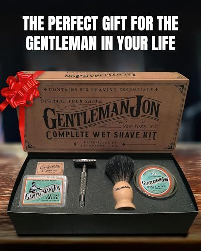 Gentleman Jon Safety Razor Shaving Kit - 6 Piece Wet Shave Set with Vintage Razor, Badger Brush, Alum Block, Shave Soap, Stainless Bowl & Double Edge Blades Avelisse