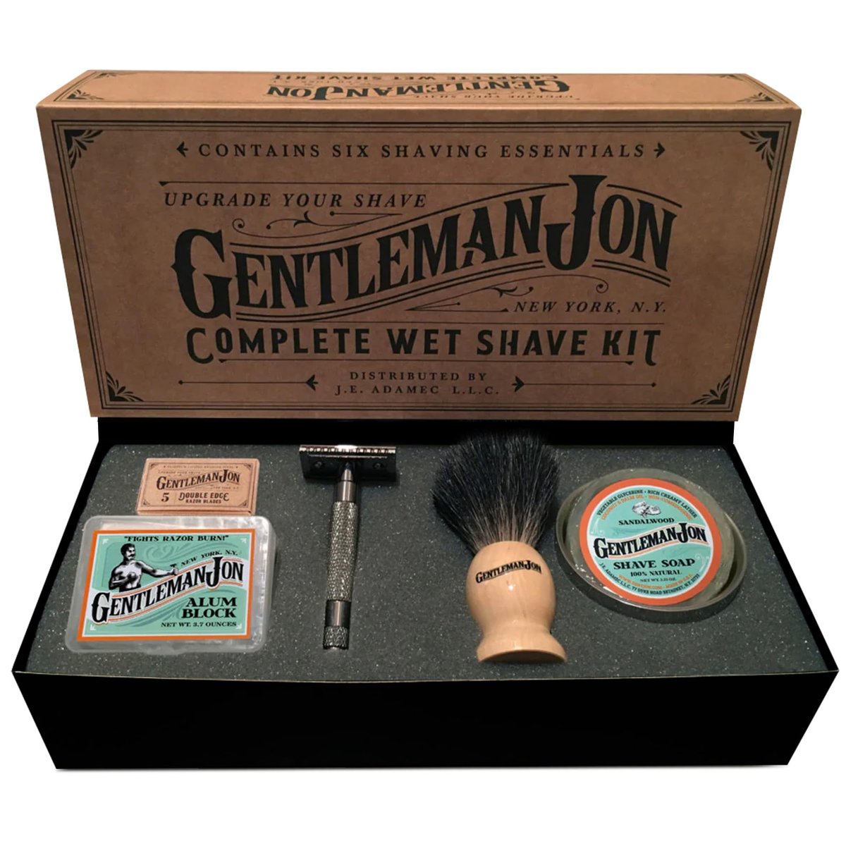 Gentleman Jon Safety Razor Shaving Kit - 6 Piece Wet Shave Set with Vintage Razor, Badger Brush, Alum Block, Shave Soap, Stainless Bowl & Double Edge Blades Avelisse