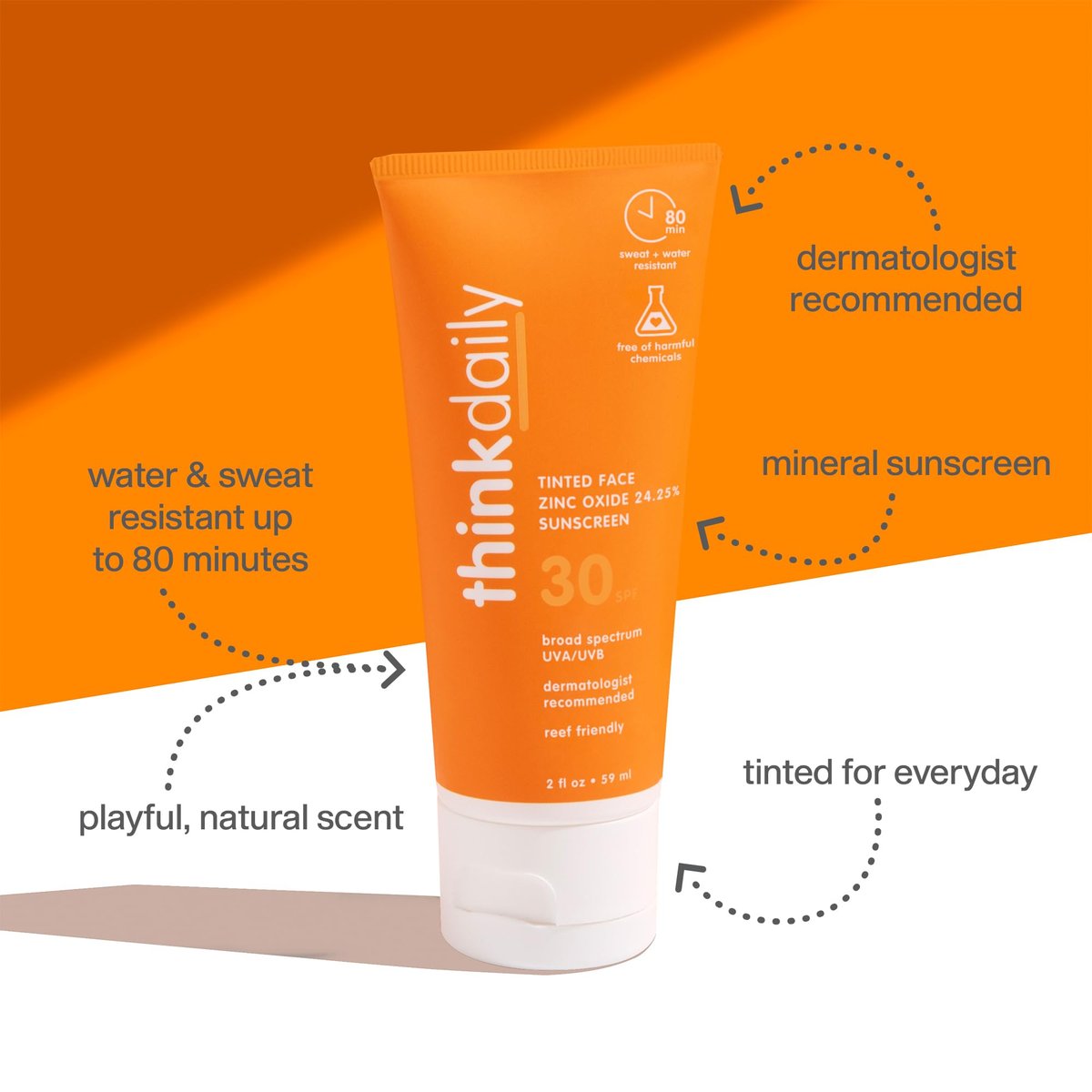 Thinkdaily SPF 30 Tinted Sunscreen for Face with Zinc Oxide, 2 Oz – Safe, Natural, Water Resistant Reef Safe Sunscreen for All Skin Tones, Broad Spectrum UVA/UVB Sun Protection - görsel 3