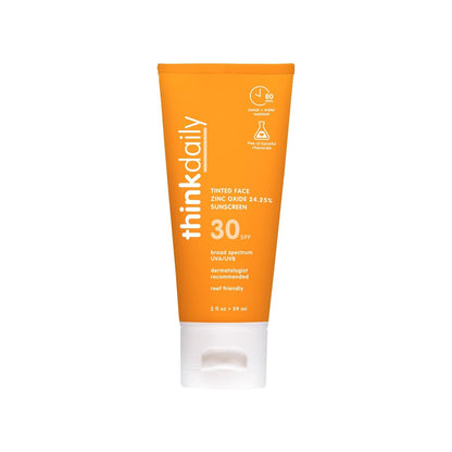 Thinkdaily SPF 30 Tinted Sunscreen for Face with Zinc Oxide, 2 Oz – Safe, Natural, Water Resistant Reef Safe Sunscreen for All Skin Tones, Broad Spectrum UVA/UVB Sun Protection