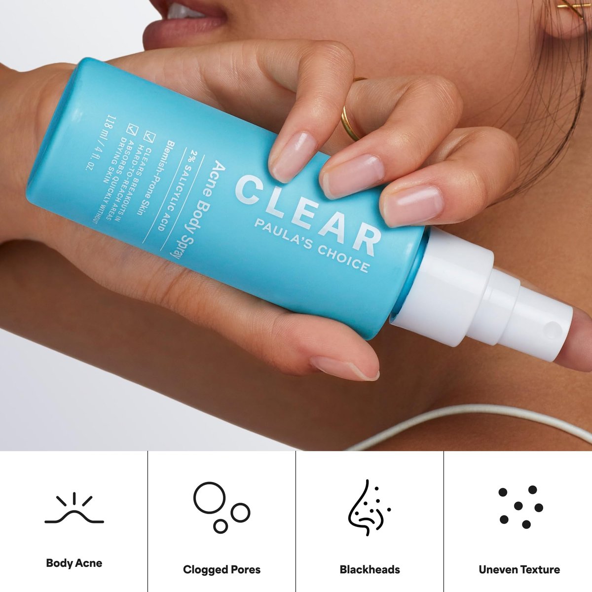 Paula's Choice CLEAR Exfoliating Back & Body Acne Spray with 2% BHA Salicylic Acid, 4 Fl Oz Avelisse