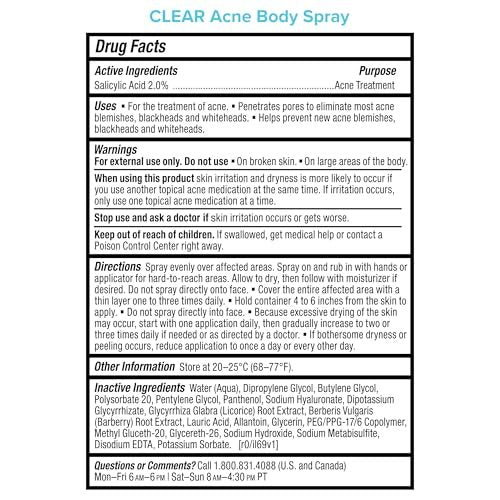 Paula's Choice CLEAR Exfoliating Back & Body Acne Spray with 2% BHA Salicylic Acid, 4 Fl Oz Avelisse