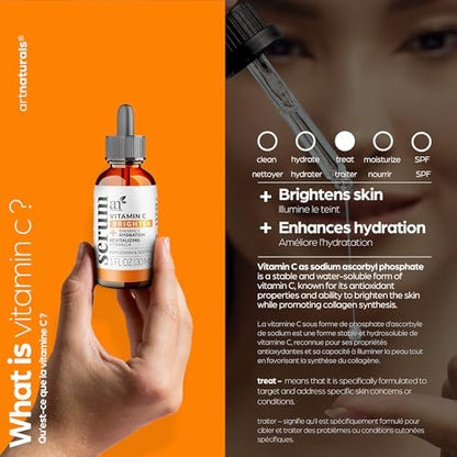 Artnaturals Anti-Aging Vitamin C Serum with Hyaluronic Acid and Vitamin E – 20% Vitamin C, 1 Fl Oz