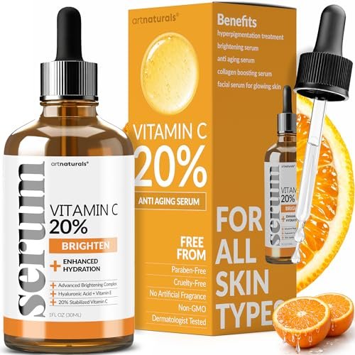 Artnaturals Anti-Aging Vitamin C Serum with Hyaluronic Acid and Vitamin E – 20% Vitamin C, 1 Fl Oz - görsel 1