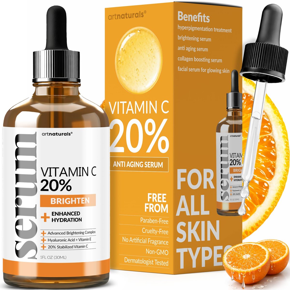 Artnaturals Anti-Aging Vitamin C Serum with Hyaluronic Acid and Vitamin E – 20% Vitamin C, 1 Fl Oz - görsel 2