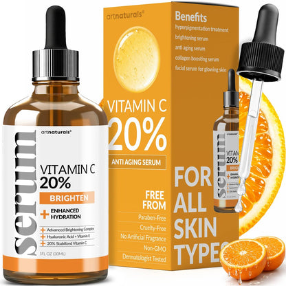 Artnaturals Anti-Aging Vitamin C Serum with Hyaluronic Acid and Vitamin E – 20% Vitamin C, 1 Fl Oz
