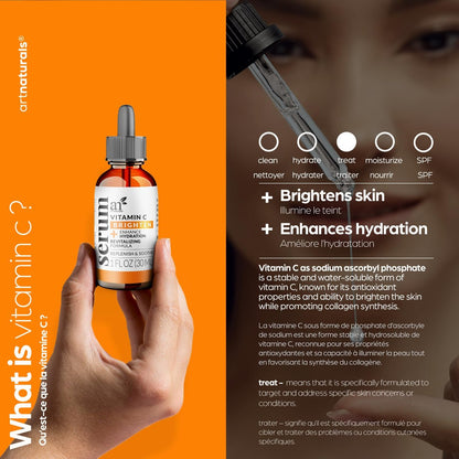 Artnaturals Anti-Aging Vitamin C Serum with Hyaluronic Acid and Vitamin E – 20% Vitamin C, 1 Fl Oz