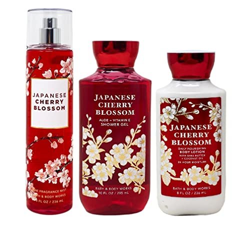 Bath & Body Works Signature Collection Japanese Cherry Blossom Shower Gel, Fine Fragrance Mist & Body Lotion Trio Avelisse